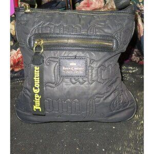 Juicy Couture Black Quilted Logo Stitched Crossbody Messenger Handbag